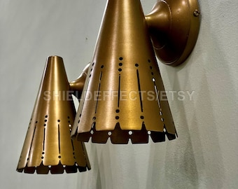 1950 Mid Century Raw Brass Wall Scone Industrial Diabolo Cone Sputnik Italian Stilnovo Kalmar Chandelier Handmade Vintage lamp Light