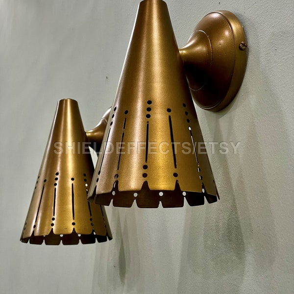 1950 Mid Century Raw Brass Wall Scone Industrial Diabolo Cone Sputnik Italian Stilnovo Kalmar Chandelier Handmade Vintage lamp Light