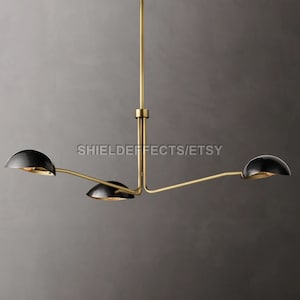 1950's Mid Century Antique Brass Black Orb Sputnik Italian Ceiling Handmade Vintage Chandelier Curved Arms Starburst Light Fixture 3 orbs image 4