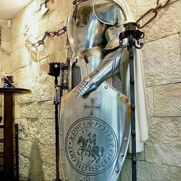 Full Size 6 Feet Knights Templar Suit Of Armour Medieval Roman Armor Suit Solid Steel With Complete Stand Home Decor Polish Finish