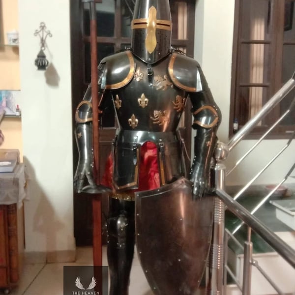 Full Size 6 Feet Knights Templar Suit Of Armour Medieval Roman Armor Suit Solid Steel With Complete Stand Home Decor Item