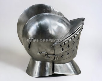 Medieval Steel Burgonet Helmet,18-gauge Solid Steel Halloween Costume/Cosplay