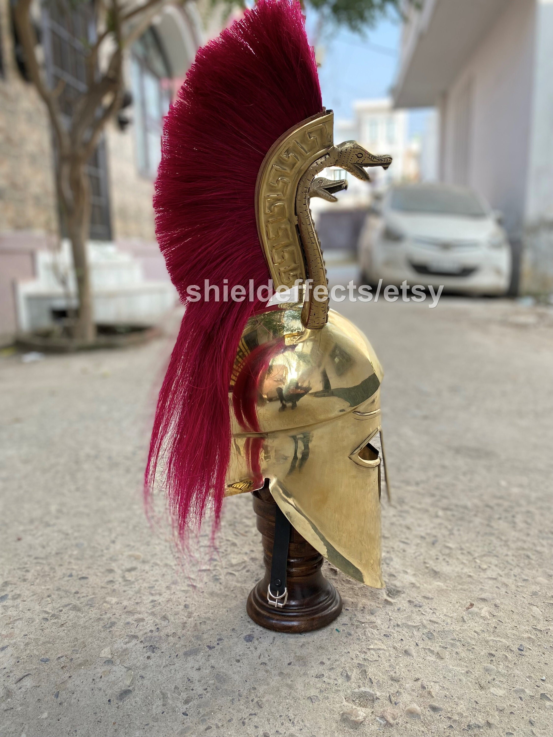 Greek Corinthian Helmet Full Brass Knight With Snake Plume/ Etsy Canada