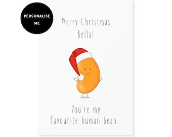 Merry Christmas Card - Bean Card - Baked Bean - Christmas Card - Xmas Card - Human Bean Card - Funny Greeting Cards - Coconut Cards