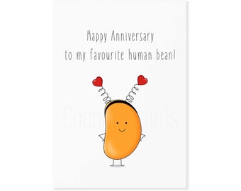Bean Card - Anniversary Card - For Him - For Her - Funny Anniversary Card - Anniversary Card - Human Bean Card - Funny Card - Coconut Cards