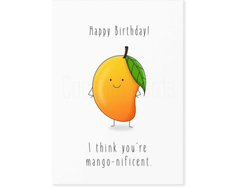 Mango verjaardagskaart - je bent Mango-nificent Card - je bent prachtig - grappige verjaardagskaart - Mango Card - Fruit Pun Card - Coconut Cards