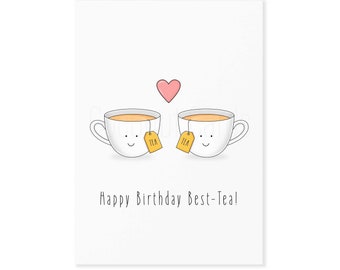 Happy Birthday Best-Tea Card - Funny Pun Birthday Card - For Best Friend - Humour Card - Joke Card - For Him - For Her - Tea - Coconut Cards