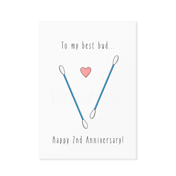 Happy 2nd Anniversary Card - Cotton Anniversary - Second Wedding Anniversary Card - Cotton Bud - For Him - For Her - Funny - Coconut Cards