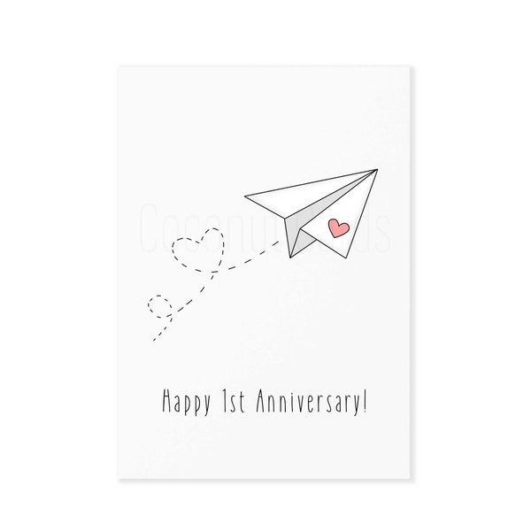 Happy 1st Anniversary Card - Paper Anniversary - First Wedding Anniversary Card - Paper Plane - For Him - For Her - Coconut Cards