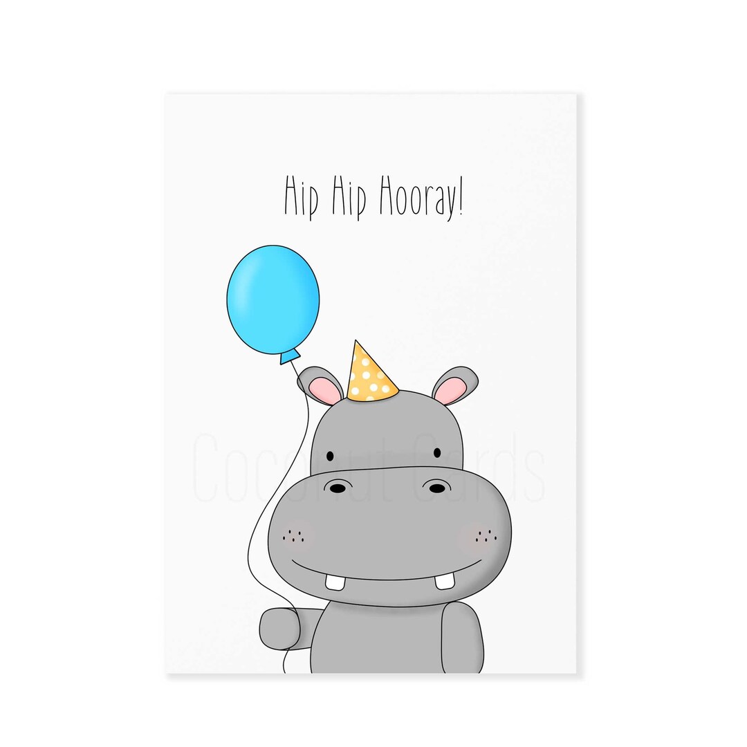 Hip Hip Hooray Card Cute Hippo Card Birthday Card for Her for Him Funny ...