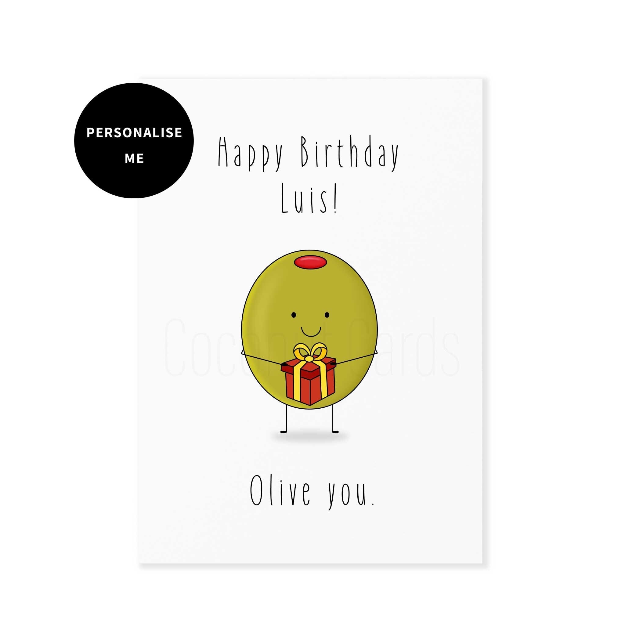 Olive You Birthday Card Happy Birthday Card Olive Card Olive Birthday
