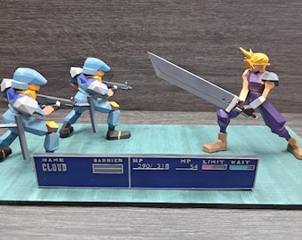 Cloud lowpoly Final Fantasy 7, 3D video game diorama