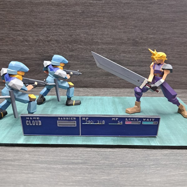 Cloud lowpoly Final Fantasy 7, diorama videojuego 3D