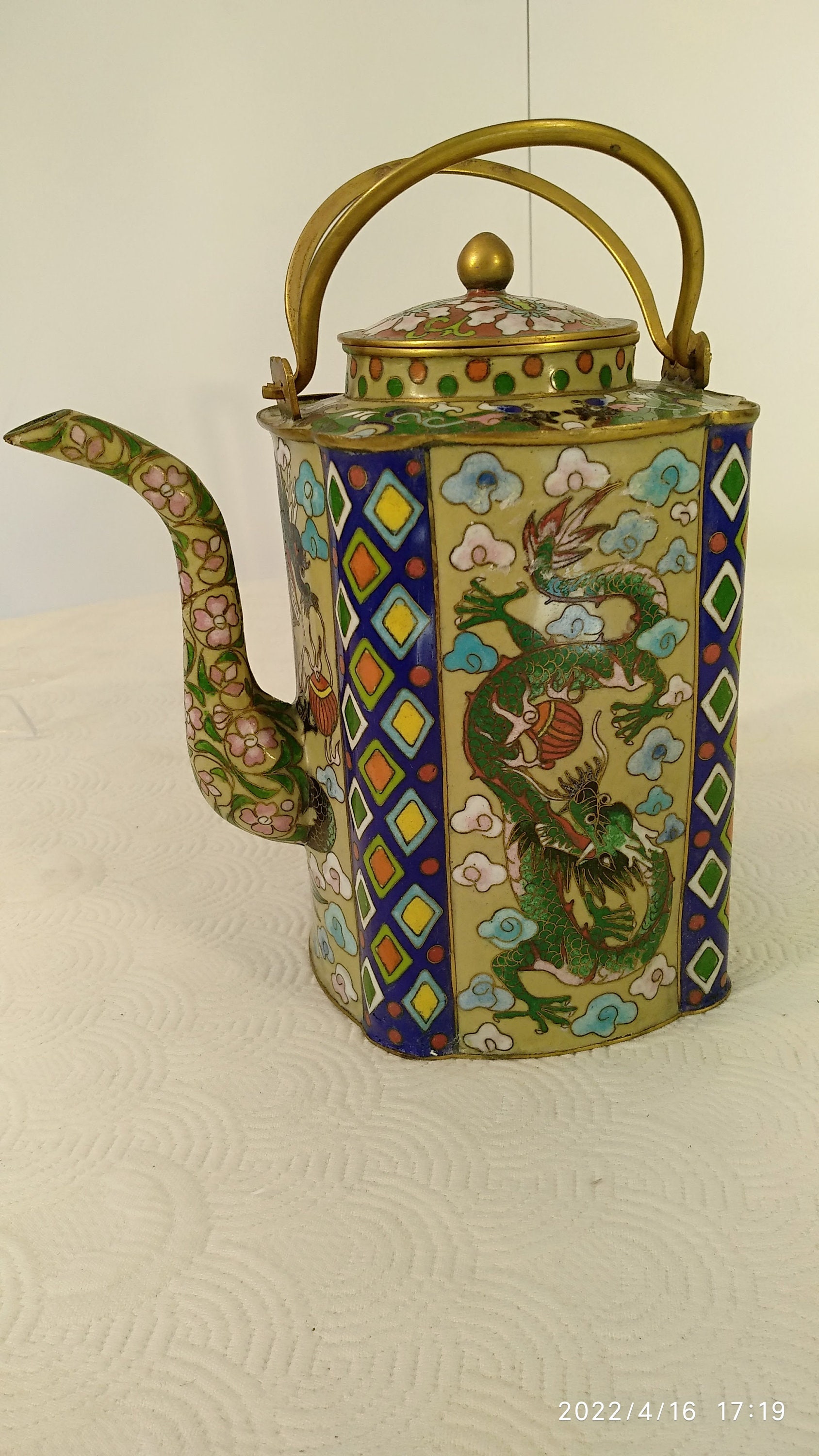 Théière Cloisonnée En Porcelaine Faite Main - Pièce Unique Art Déco - Émaux Multicolores
