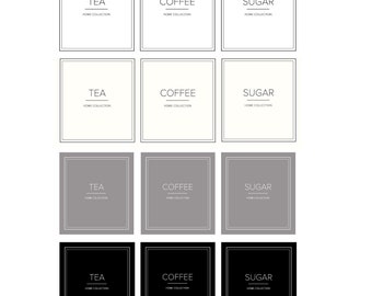 Waterproof Tea Coffee Sugar Labels Minimal White Cream Grey Black Kitchen Labels for Canister Jars Oil Resistant Labels
