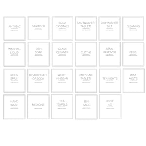 White Cleaning Labels/ Minimal Waterproof Labels/ Dishwasher Tablets Anti Bac Cloths Labels for Utility/White Square Home Sticker Labels
