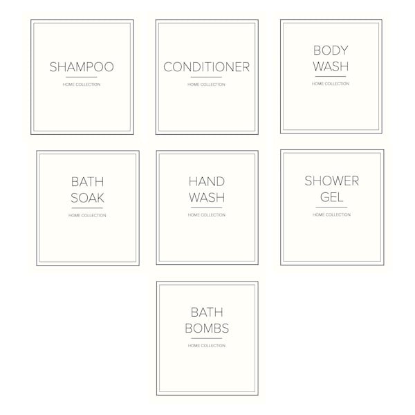 Cream Bathroom Labels to fit Pump Dispenser Bottles/ Square Waterproof Labels for Shampoo Conditioner Hand Wash/Minimal Cream Labels