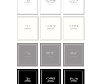 White Cream Grey Black Tea Coffee Sugar Waterproof Labels/Minimal Kitchen Drink Labels/ Kitchen Canister Square White Label for Storage Jars