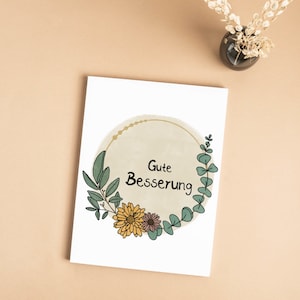 Postkarte „Gute Besserung“ - Eucalyptus Kranz - Blumen Illustration - Karte zum Verschenken - Handgemachte Karte - Aquarelloptik - Grußkarte