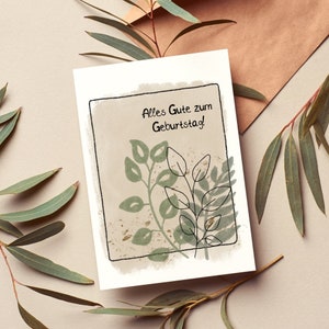 Geburtstagskarte - Glückwunschkarte mit Schriftzug Alles Gute zum Geburtstag - Naturillustration - Postkarte - Herzlichen Glückwunsch