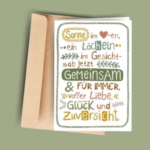 Hochzeitskarte - Glückwunschkarte zur Hochzeit - Grußkarte mit positivem Spruch - Aquarelle - Handgefertigte Karte für Braut und Bräutigam