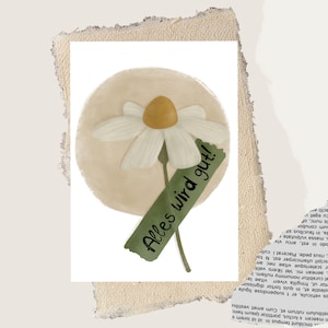 Genesungskarte - Alles wird gut - MutMachKarte für Freundin - Blumenillustration - Margerite mit Pflaster - Positiver Spruch - KopfhochKarte