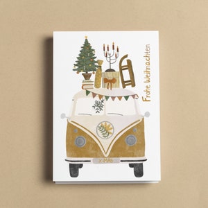 Weihnachtskarte - Campingbus - Schlitten - Geschenke - Weihnachtsbaum - Postkarte - Camper - Aquarell - Frohe Weihnachten - X-MAS - Wimpel