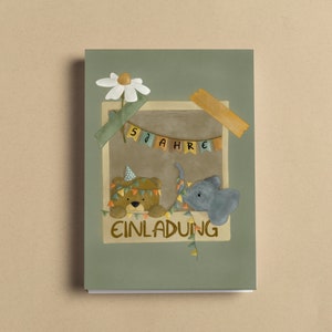 Einladungskarten Kindergeburtstag - 5er oder 10er Set - Bär & Elefant - Mottoparty Babyparty - Ich lade Dich ein -A6