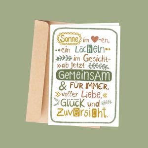Hochzeitskarte - Glückwunschkarte zur Hochzeit - Grußkarte mit positivem Spruch - Aquarelle - Handgefertigte Karte für Braut und Bräutigam