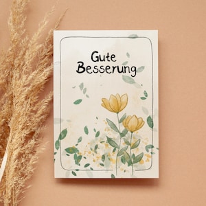 Gute Besserungskarte - Blumenillustration Postkarte - Schlichte Karte zur Genesung - Alles wird gut - Aquarelloptik - Naturillustration - A6