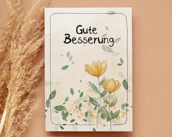 Gute Besserungskarte - Blumenillustration Postkarte - Schlichte Karte zur Genesung - Alles wird gut - Aquarelloptik - Naturillustration - A6