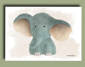 Elephant Poster | Nursery | Animal Motif Baby Gift | Nursery Decor | Gift for Parents | Newborn Gift | Print A4 or A3