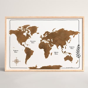 Poster - Weltkarte Illustration - Wandkunst - Wandbild - Weltposter - Wanddekoration für Schlafzimmer Wohnzimmer Büro - Gute Reise - A3 & A2