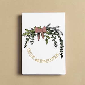 Weihnachtskarte - Frohe Weihnachten - Naturkranz Eucalyptus - Postkarte - Aquarelloptik - besinnliche Weihnachtszeit - Karte zu Weihnachten