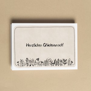 Geburtstagskarte schlicht - Herzlichen Glückwunsch - Blumen Postkarte - Glückwunschkarte - Grußkarte - Pflanzen & Blumen Illustration Beige