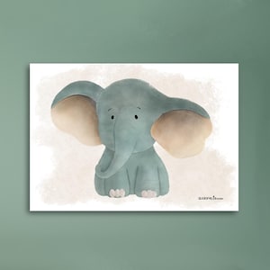 Poster Mädchen Jungen -  Kinderzimmer Elefant - Illustration Tier - Kinderbild - Spielzimmer - Kunstdruck Handgefertigt - Aquarelloptik - A3
