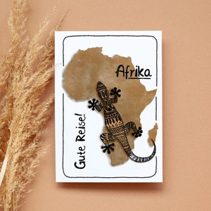 GuteReise Karte - Afrika mit Echse im Bohostil - Mandalatier - Postkarte für Weltreisende - Weltenbummler - Auslandsjahr - Aquarellkarte A6