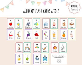 Alphabet Flash Cards for Kids - A to Z Printable Learning Cards | Digital Download | ABC Educational Flashcards for Toddlers & Preschool