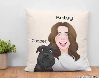 PERSONALIZED PET And Owner Photo With Name PILLOW Perfect Gift For Pet Lovers – Pet Portrait Printed Pillow