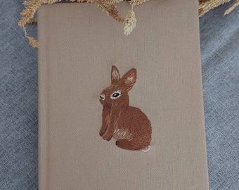 rabbit Pattern, Handmade Embroidered Cover Notebook, Embroidered Journal, Embroidered Notebook, Eco-Friendly Gift
