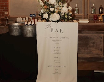 Custom Fabric Bar Sign, Wedding Bar Menu, Fabric Bar Sign, Bar Sign, Signature Cocktails Sign, Minimalist Bar