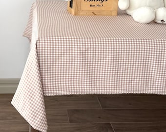Soft Brown Gingham Tablecloth – Farmhouse Table Decor – Neutral Rustic Table Cover – Birthday, Baby Shower & Party Table Linen