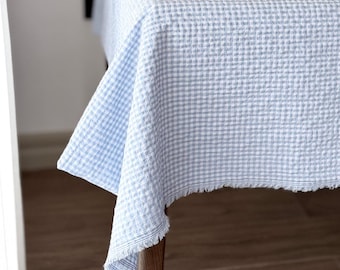 Blue Checkered Tablecloth Cotton – Farmhouse Table Decor – Birthday Party, Baby Shower, Event Table Linen – Rustic Cottage Style