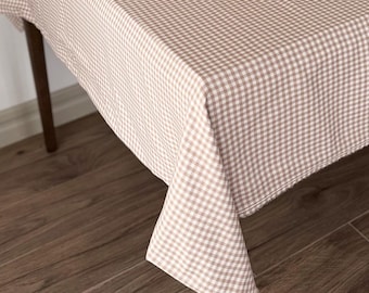 Soft Brown Checkered Tablecloth Cotton – Farmhouse Table Decor – Birthday Party, Baby Shower, Event Table Linen – Rustic Cottage Style