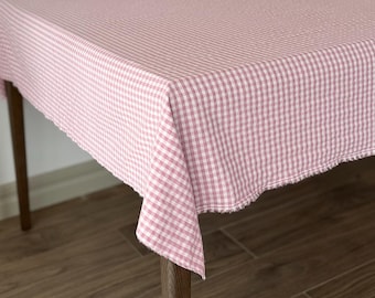 Pink Gingham Tablecloth – Farmhouse Table Decor – Birthday, Baby Shower & Party Table Cover – Soft Cotton Cottage Style, Party Decor
