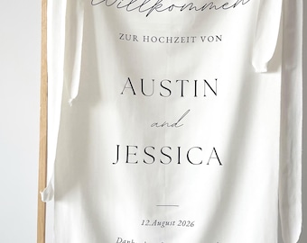 Personalisierbares Hochzeits-Willkommensschild aus Stoff – Boho Stoffbanner als Welcome Sign für Empfang & Feier