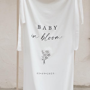 Stoffen bord baby in bloei, bord baby in bloei met lint, modern bord baby in bloei, stoffen babyshower bord, met strik