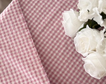Pink Checkered Tablecloth Cotton – Farmhouse Table Decor – Birthday Party, Baby Shower, Event Table Linen – Rustic Cottage Style