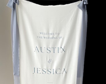 Welcome Sign with Bow, Fabric Wedding Welcome Sign, Modern Wedding Welcome Sign, Fabric Welcome Sign, With Ribbon