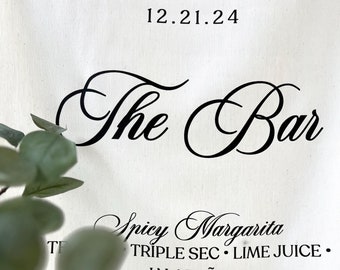 Wedding Bar Signature Drinks Menu, Signature Cocktails Sign, Fabric Bar Sign, Wedding Bar Menu, Custom Linen Bar Sign, Bar Sign